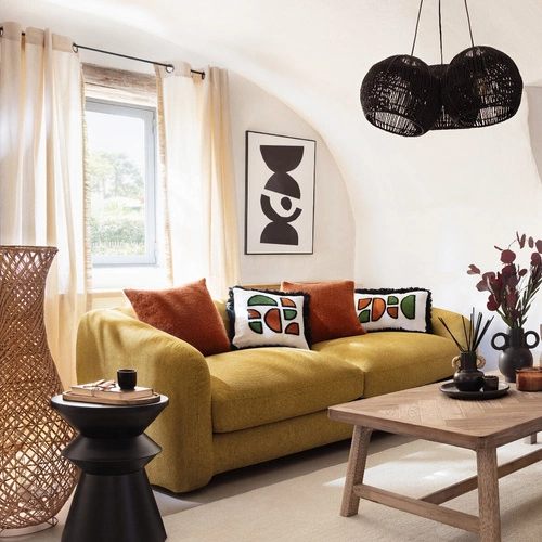 Lampa stojąca do salonu boho Eloise rattan naturalny Atmosphera – nowoczesna lampa podłogowa