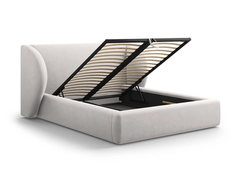 Łóżko tapicerowane Miley II szare 140x200 z pojemnikiem do sypialni nowoczesne glamour