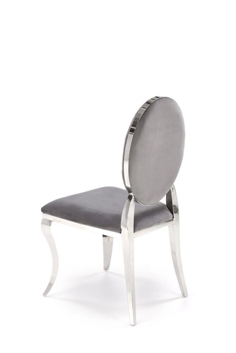 Krzesło tapicerowane welurowe Royale szare glamour do jadalni na srebrnych nogach Intesi