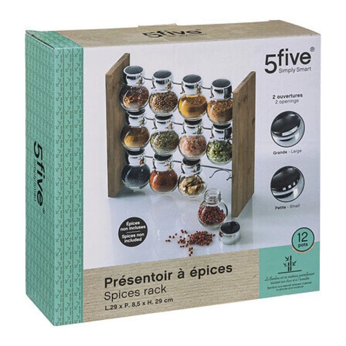 Stojak na przyprawy Bambou z 12 szklanymi słoikami