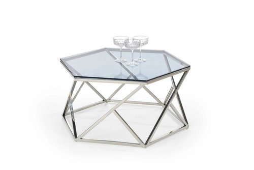 Stolik kawowy Tina szklany heksagonalny dymiony glamour do salonu 80x70 cm Intesi