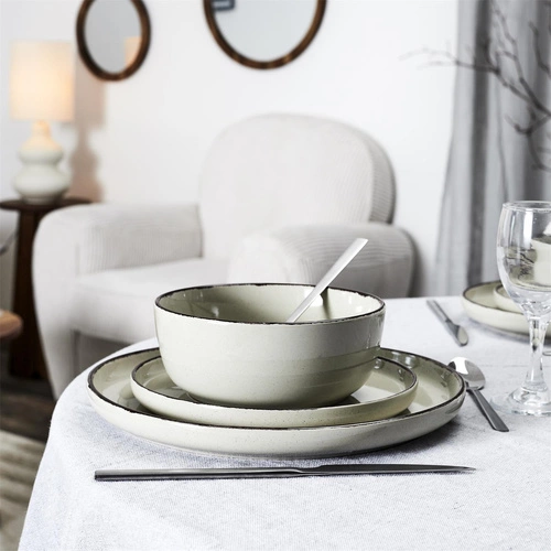 Zestaw obiadowy Temp beżowy na 4 osoby ceramiczny nowoczesny do jadalni
