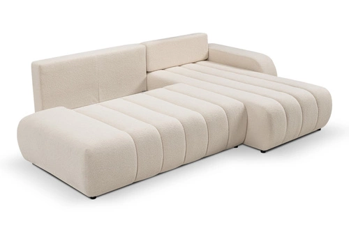 Nowoczesny narożnik z funkcją spania Hobro prawy beżowy do salonu z pojemnikiem