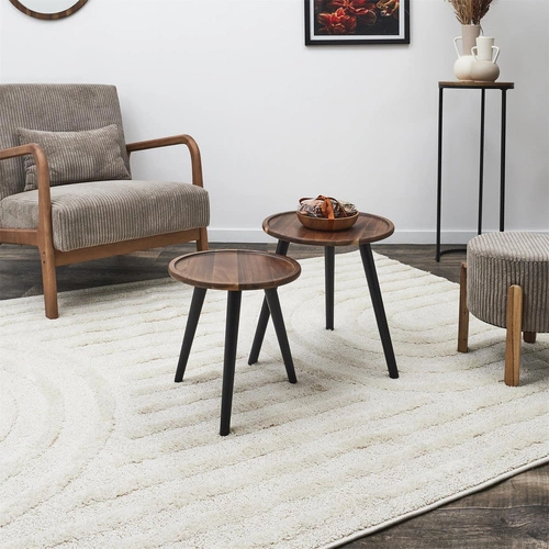 Zestaw 2 okrągłych stolików kawowych Bernia drewniany skandynawski do salonu Intesi