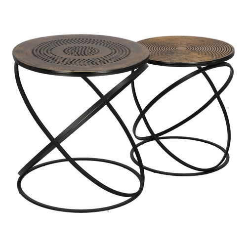 Zestaw 2 okrągłych stolików kawowych Etnik loft złoty czarny do salonu Atmosphera