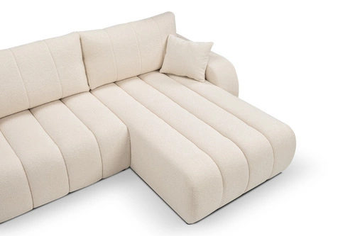 Nowoczesny narożnik z funkcją spania Hobro prawy beżowy do salonu z pojemnikiem