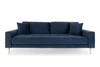 Sofa Lido 3 granatowa skandynawska trzyosobowa aksamitna z podłokietnikami do salonu Intesi