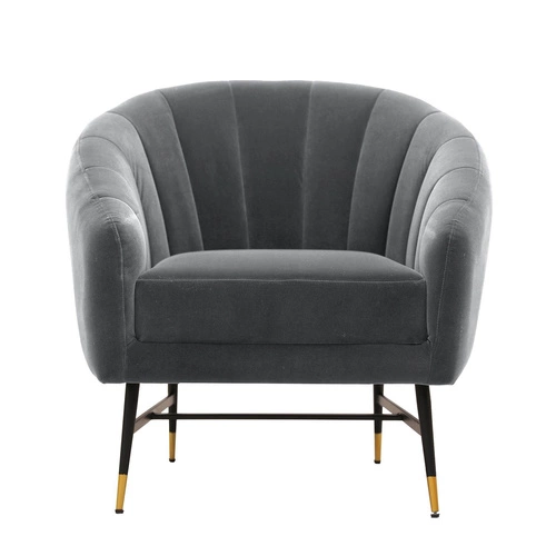 Fotel wypoczynkowy Fluffy welurowy szary do salonu nowoczesny z podłokietnikami Intesi