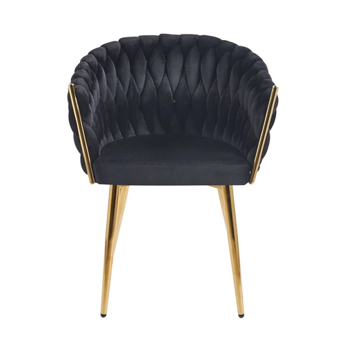 Krzesło tapicerowane Malaya Velvet Intesi czarne welurowe z podłokietnikami do jadalni glamour