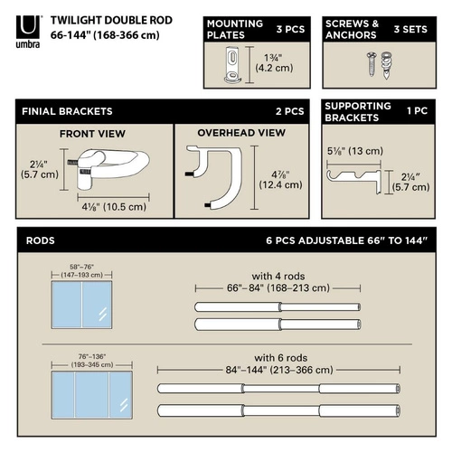 Karnisz Twilight podwójny 168-365cm       srebrny