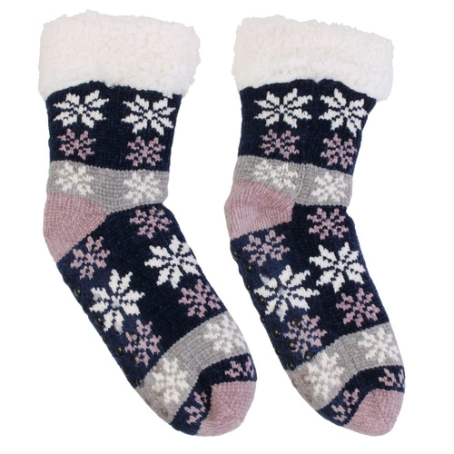 Skarpetki świąteczne ocieplane antypoślizgowe granatowe Intesi do domu prezent