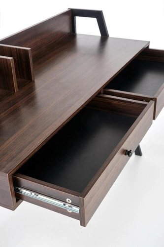 Biurko z nadstawką Surin II orzech nowoczesne do pracy z szufladami industrialne Intesi