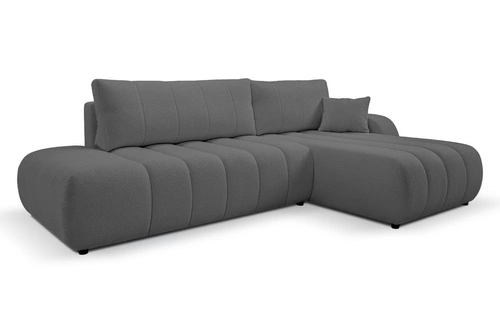 Narożnik z funkcją spania Hobro prawy szary nowoczesny do salonu z pojemnikiem