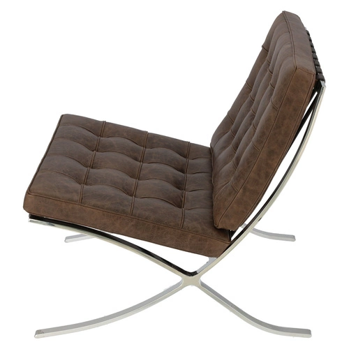 Fotel wypoczynkowy BA1 inspirowany Barcelona skórzany brązowy do salonu nowoczesny retro