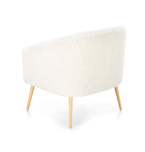 Fotel wypoczynkowy Eder kremowy do salonu tapicerowany boucle na drewnianych nogach Intesi