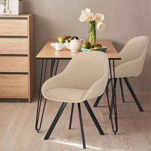 Krzesło tapicerowane Nels beżowe z podłokietnikami do jadalni nowoczesne czarne nogi Intesi