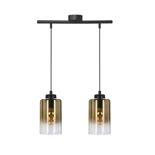 Lampa wisząca Aspra czarny 2x60W E27  klosz bursztynowy