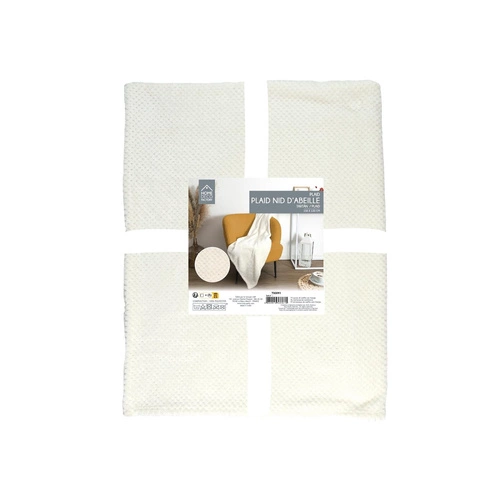 Koc dekoracyjny Honeycomb kremowy 120x150 cm ciepły pled na kanapę do salonu Intesi