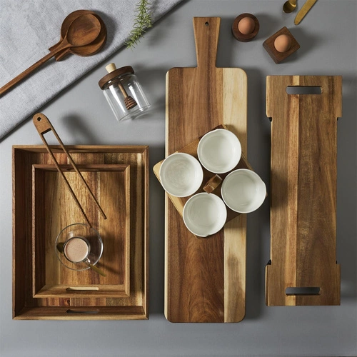 Intesi deska do krojenia z drewna akacjowego 60 cm prostokątna do kuchni naturalna