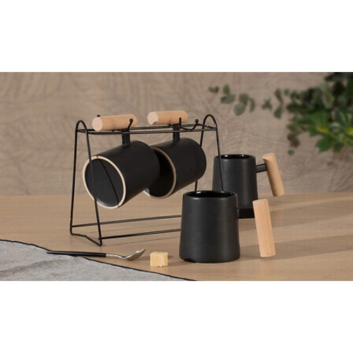 Stojak z 4 filiżankami Dariele 220 ml czarny