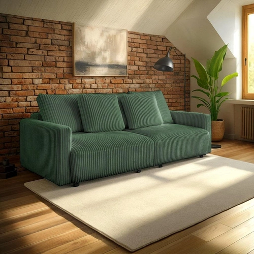 Sofa rozkładana z funkcją spania Loppie zielona sztruksowa do salonu nowoczesna 2-osobowa