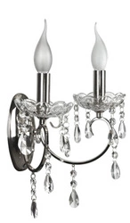 Kinkiet ścienny Aurora podwójny chromowany szklano-metalowy do salonu i jadalni styl ludwikowski