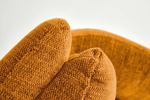 Krzesło tapicerowane obrotowe Ophelia musztardowe do jadalni i salonu nowoczesne z podłokietnikami Intesi