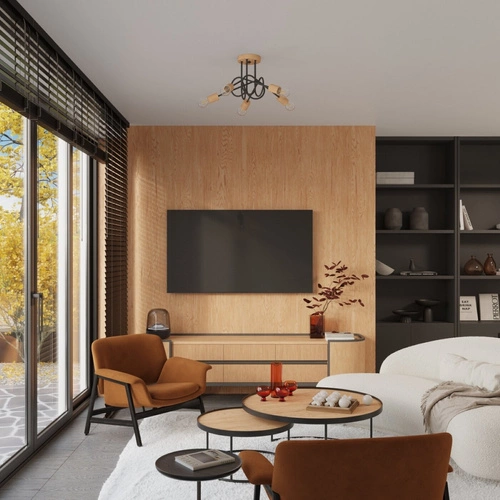 Żyrandol EMBER 5 czarny drewniany nowoczesny do salonu i jadalni SOLLUX LIGHTING