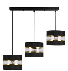 Lampa wisząca PANDY czarna i złota 3-punktowa do salonu i jadalni z regulacją