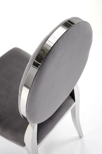 Krzesło tapicerowane welurowe Royale szare glamour do jadalni na srebrnych nogach Intesi