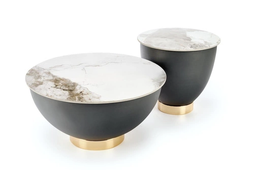 Stolik kawowy okrągły Moonshine L biały marmur glamour ze schowkiem nowoczesny do salonu 73 cm