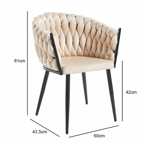Krzesło do jadalni Malaya Velvet beżowe tapicerowane welur z podłokietnikami glamour Intesi