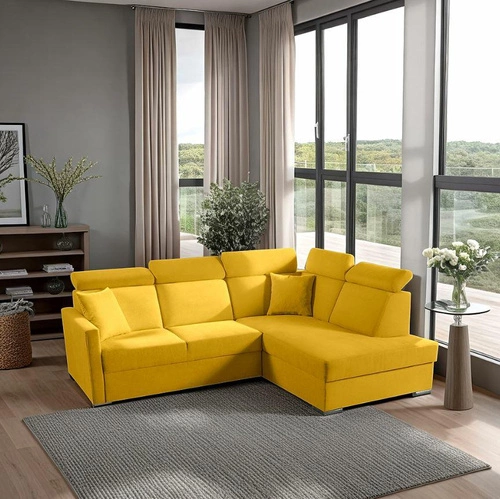 Narożnik z funkcją spania Mils XL prawostronny nowoczesny do salonu musztardowy Intesi