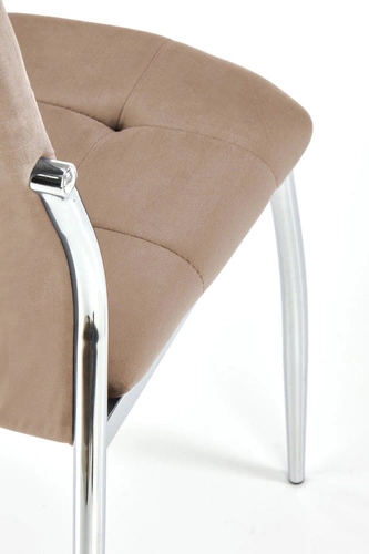 Krzesło tapicerowane welur Melani Intesi beżowe do jadalni nowoczesne glamour na metalowych nogach