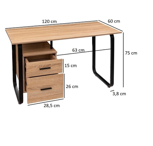 Biurko loftowe Brava do pracy z szufladami 120 cm nowoczesne czarno-naturalne 5five