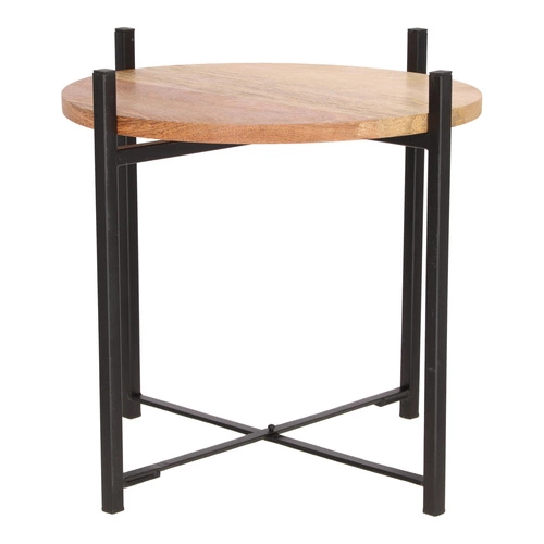 Stolik kawowy Ragna okrągły 42 cm loftowy drewniany z metalową podstawą do salonu Intesi