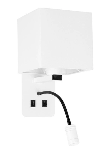Kinkiet Magnum 2 lampa prostokątny 1x40W  E27+3W LED abażur kwadrat biały
