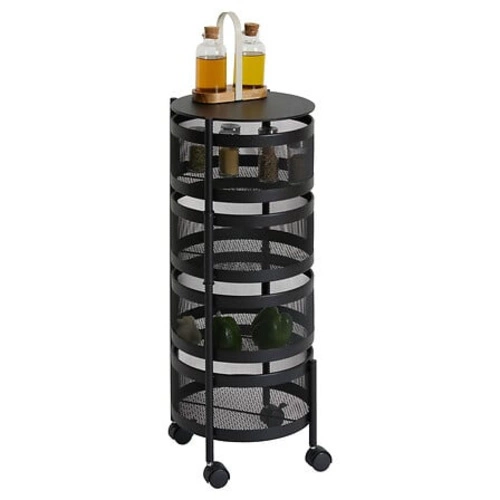 Metalowy wózek barowy na kółkach Mayaj czarny okrągły do kuchni loftowy 5five simply smart