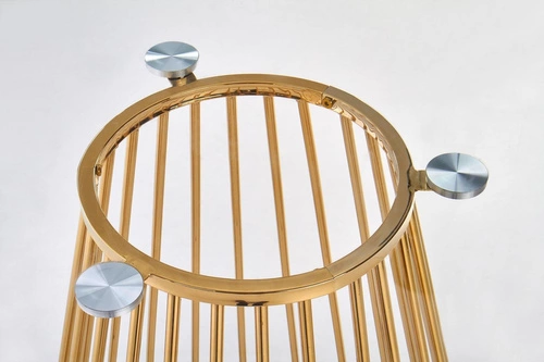 Stół okrągły szklany Dabro 120 cm na jednej nodze złoty nowoczesny do jadalni i salonu Intesi