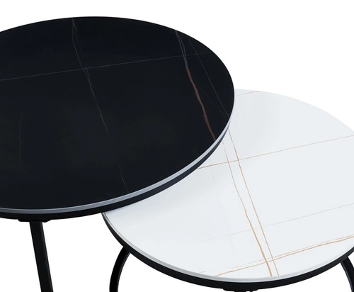 Zestaw 2 okrągłych stolików kawowych Silas ceramicznych czarny i biały nowoczesny do salonu