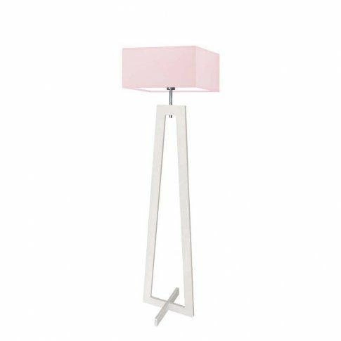 Lampa podłogowa JAWA nowoczesna drewniana z abażurem różowym biała do salonu i sypialni 138 cm
