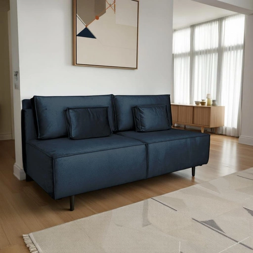 Sofa rozkładana Toro z funkcją spania i pojemnikiem granatowa do salonu 2-osobowa