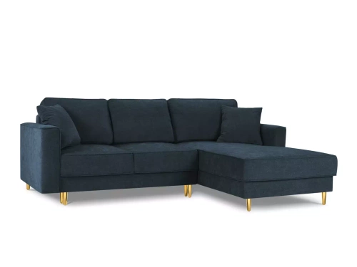 Narożnik z funkcją spania Dunas Dark Blue Structured Fabric Prawostronna kolor nóg złoty