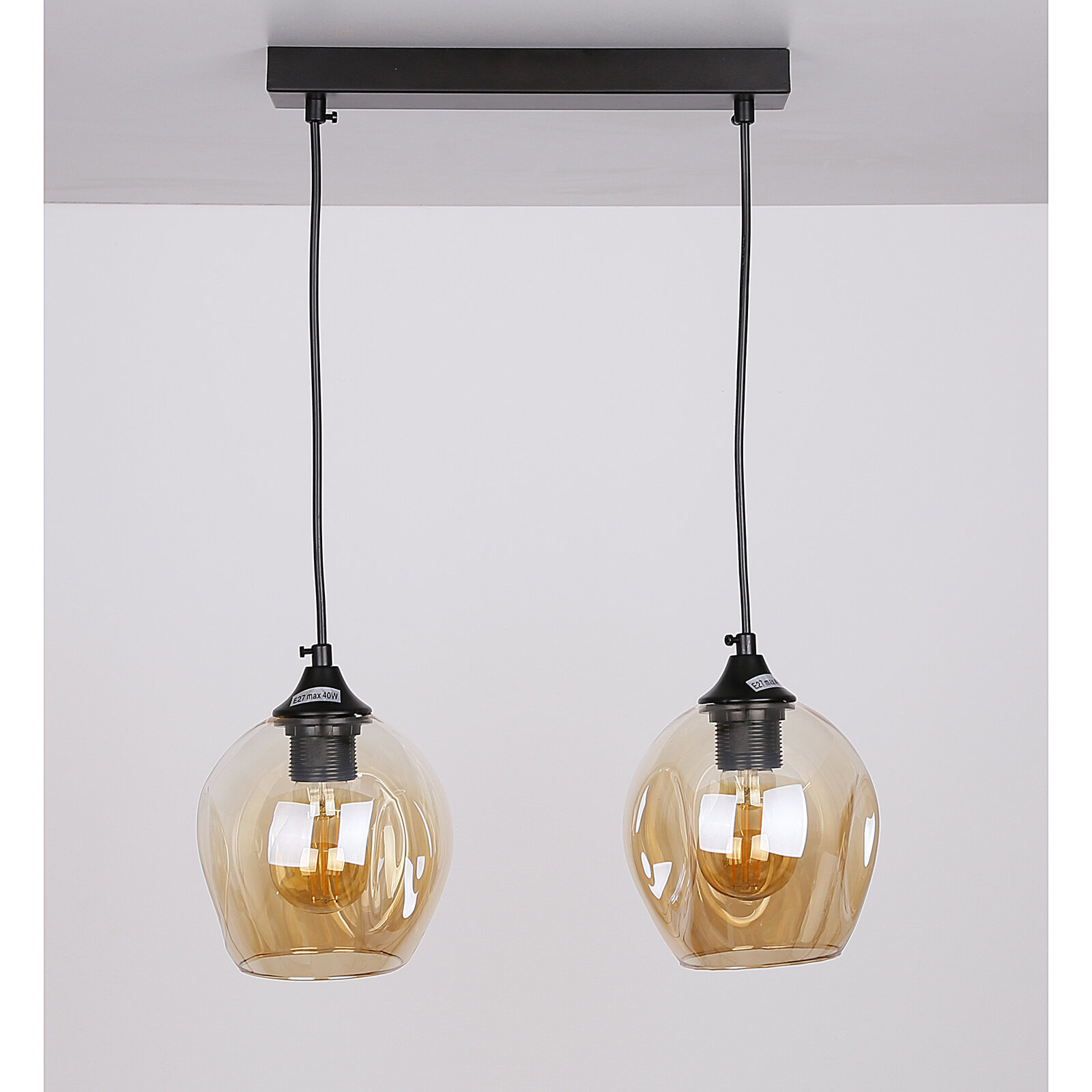 Lampa wisząca Aspa czarny 2x40W E27 klosz brązowy