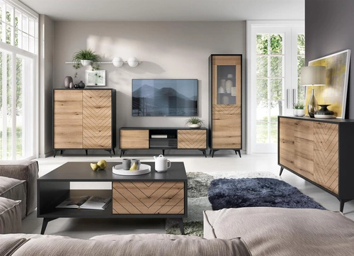 Komoda Fargo loftowa w jodełkę na nóżkach nowoczesna czarna 104 cm do salonu Intesi