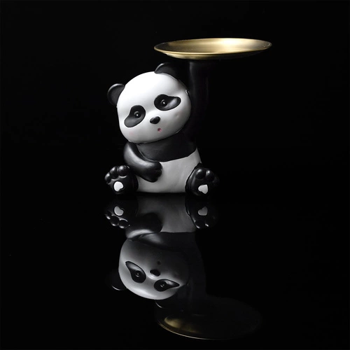 Figurka dekoracyjna Panda Intesi organizer ze złotą tacą do salonu i przedpokoju