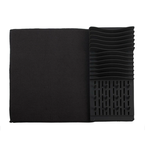 Intesi Airy nowoczesna czarna mata ociekacz do naczyń z tkaniny na blat kuchenny 59,5x45 cm