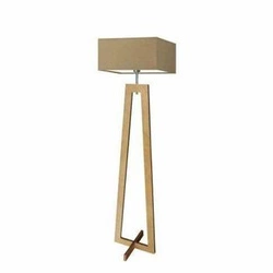 Lampa stojąca do salonu JAWA beżowa z abażurem i dębowym stelażem skandynawska Lysne