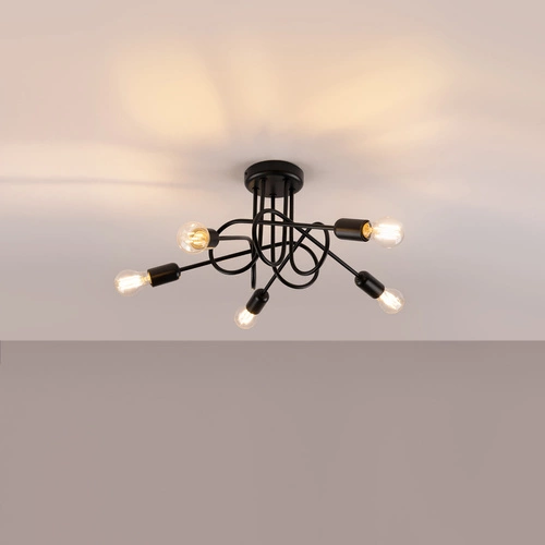 Żyrandol loftowy LOOP 5 czarny do salonu i jadalni nowoczesny żyrandol sufitowy 55 cm
