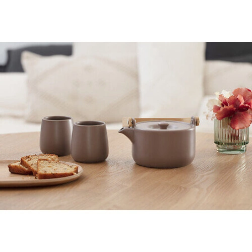 Ceramiczny zestaw do herbaty 5five simply smart Nature czajnik i 2 filiżanki ciemnoszary do parzenia